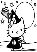 dla dziewczynek do wydruku kolorowanki hello kitty halloween numer 34 - kotek jako czarownica z miotłą